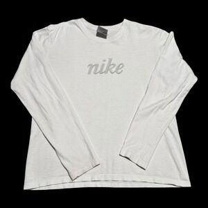 Vintage Y2K 2000s‎ Nike Silver Tag Spell Out Stained Long Sleeve Shirt Women's M